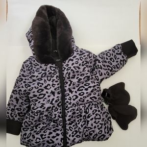Rothschild Flocked Textured Jacket with faux fur trim hood and fleece mittens.